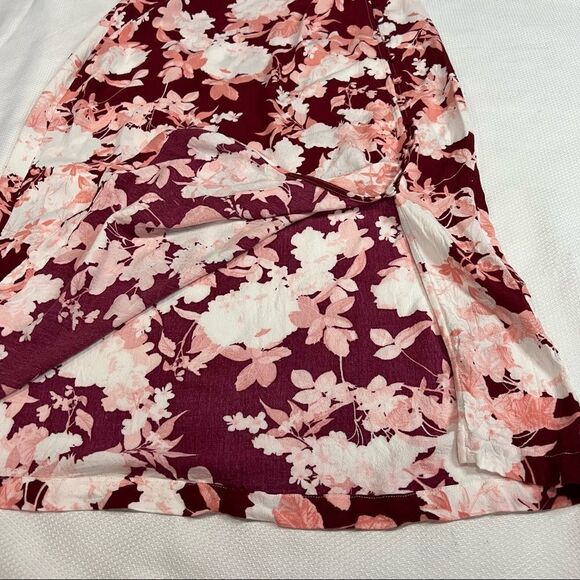 Chelsea28 Burgundy & Pink Floral Semi Sheer Skirt - Picture 4 of 6